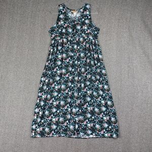 SOSTANZA WOMENS VTG BLACK FLORAL SLEEVELESS BUTTON FRONT COTTAGECORE DRESS SZ L
